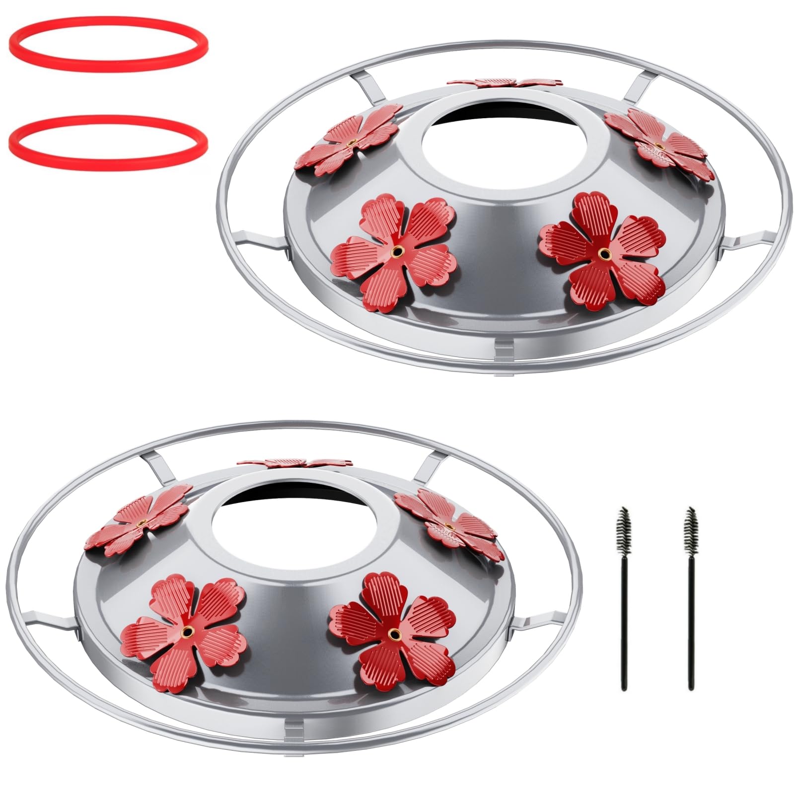 Photo 1 of 2 Pack Hummingbird Feeder Bottom Base Large Metal Covers with 2Pcs Seal Rings and Brushes Hummingbird Feeder Accessories Replacement Part No Nectar Base Compatible with Glass Bottle Base (2, Siliver)