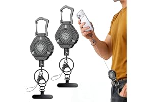 Oaridey Magnetic Anti Theft Phone Strap, Retractable Steel Cell Phone Lanyard with Heavy Duty Carabiner and 360° Metal Phone Tether Tab For Skiing, Hiking, Fishing, Concert and Traveling, 2 Packs