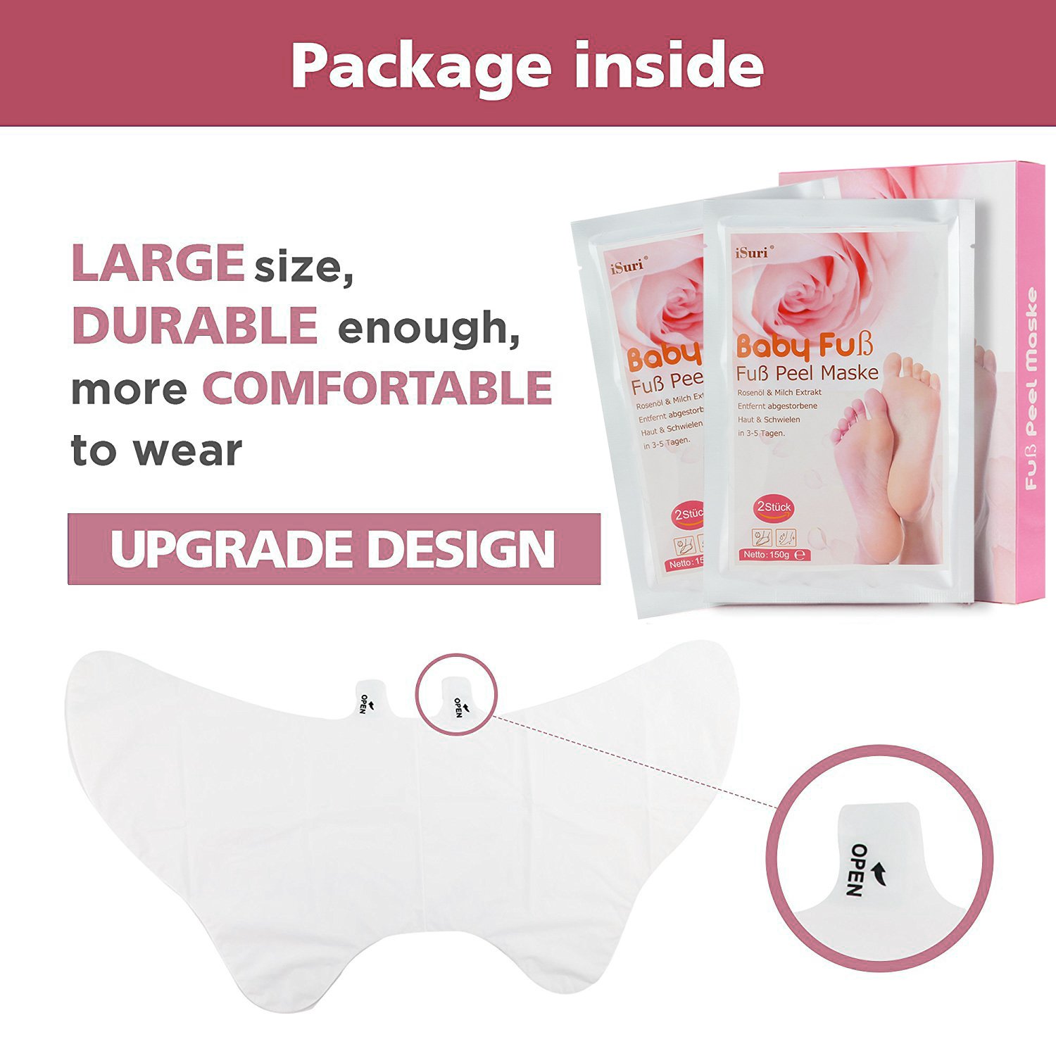 Premium Fußmaske, Babyfüße, Fuß Peeling Maske, Peeling Socken, iSuri 2 Paar Roseextrakt Exfoliating Foot Peel Mask für Männer Frauen- hervorragende Ergebnisse in 3-7 Tagen …