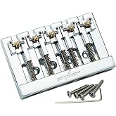Guyker Bass Bridge, 5 String Bass Bridge with Solid Roller Saddle Adjustable Replacement Part (GB506, Chrome)