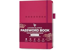 Legend Planner Password Book with Alphabetical tabs. Internet Address Keeper Logbook. Journal for Website Logins, Medium 5.3x7.7" (Hot Pink)