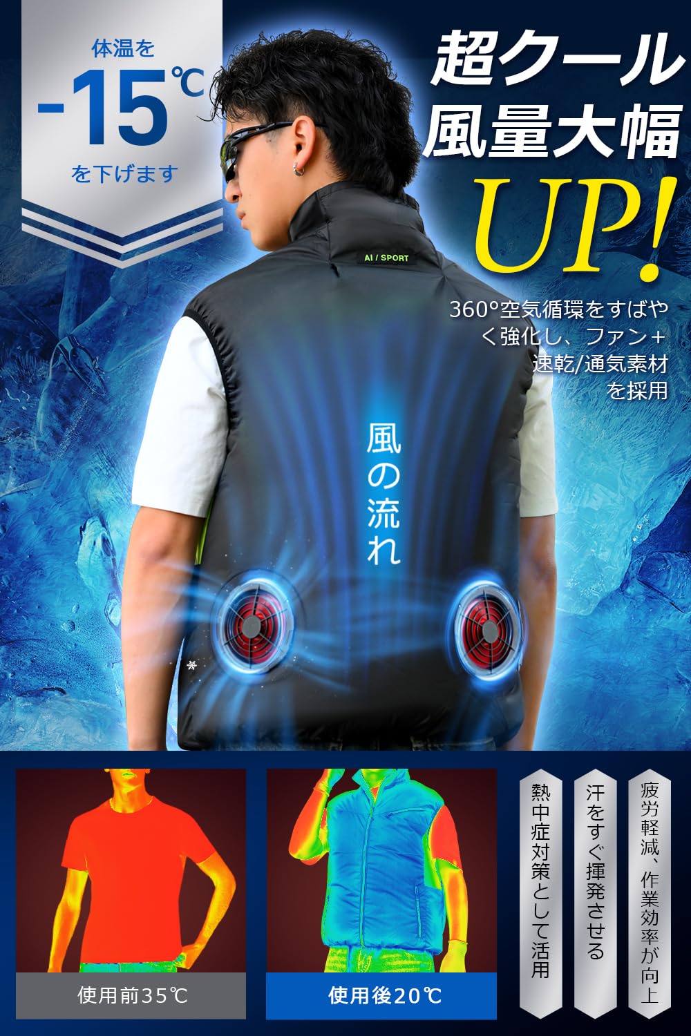 Noraui 2025 Storm Fan & 40,800 mAh Large Capacity Battery, Air Conditioned Work Clothes, Battery Fan Set, Vest with Fan, Work Vest, Air Conditioning Wear, Cooling Fan, 3 Levels of Air Flow Adjustment