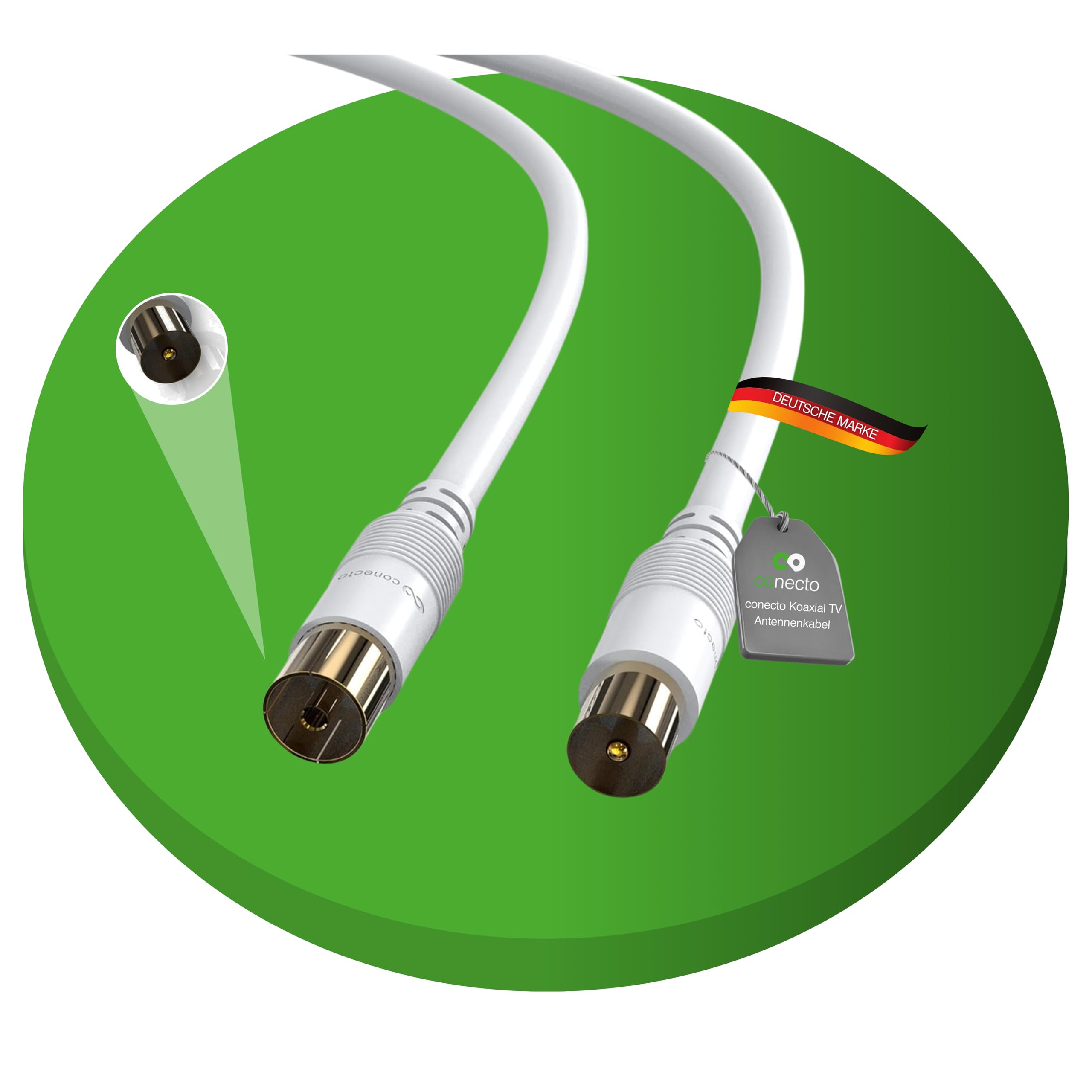 Conecto Coaxial TV Cable - 5.00 m Double Shielded IEC Male to IEC Female for HDTV, Receiver, Satellite, DAB, Radio, White