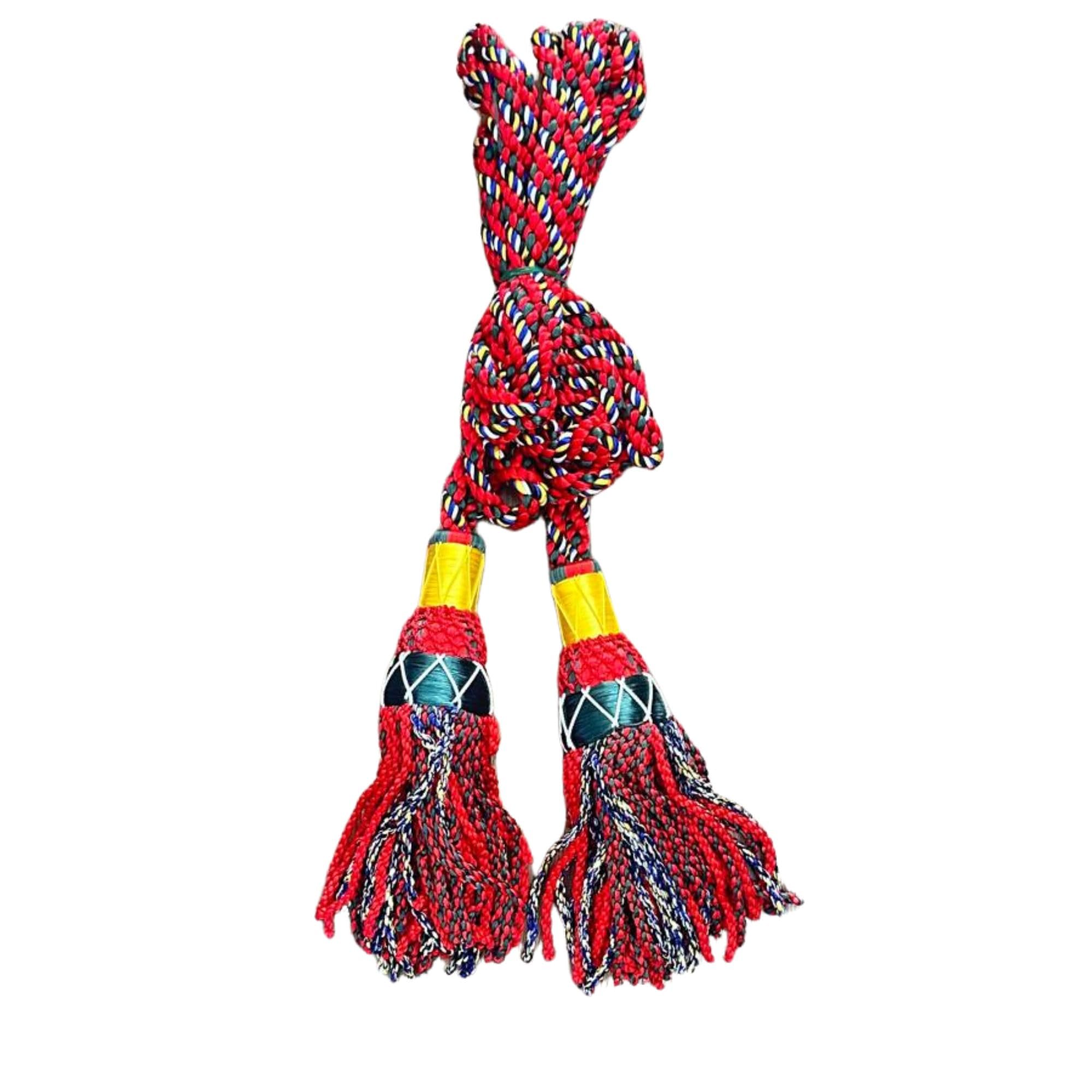 Royal Stewart Bagpipe Drone Cords, Hand-Braided Silk Tassels, Red and Navy Traditional Highland Pattern