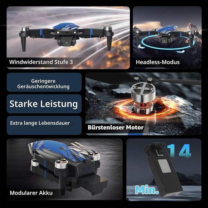 Drohne mit Kamera LCD-Bildschirm Live Video, Drone mit Bürstenlosem Motor, 270°-Hindernisvermeidung, 3D Flips, Zusammenklappbarer RC Mini Quadcopter für Erwachsene Anfänger, Unter 250G, Geschenk