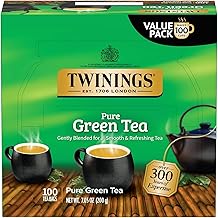 Twinings Pure Green Tea Individually Wrapped Bags, 100 Count (Pack of 1), Smooth &amp; Refreshing, Caffeinated, Enjoy Hot or Iced