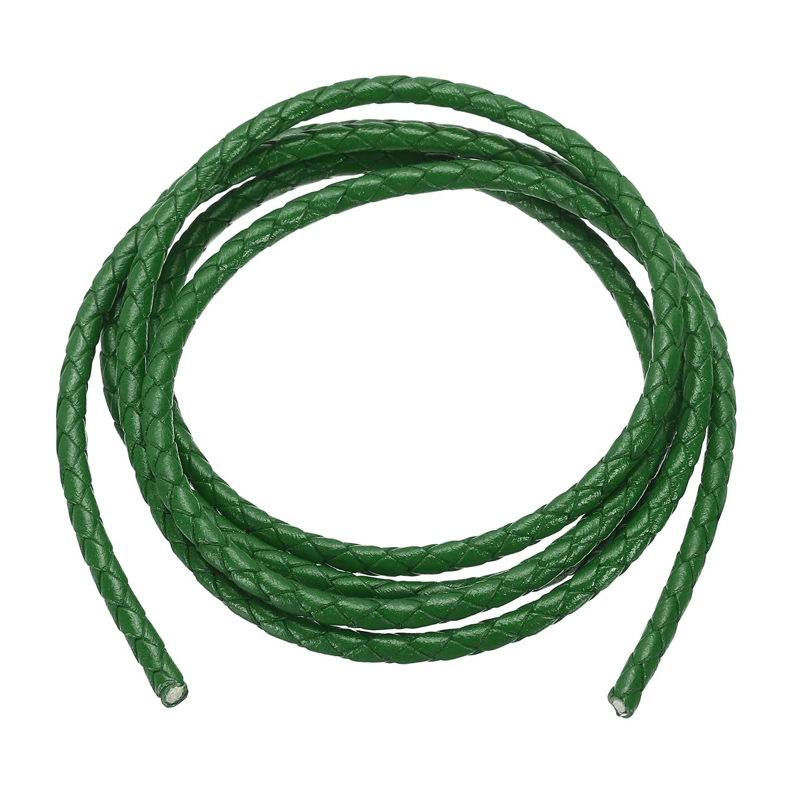 PATIKIL Round Braided Leather Cord, 4mm Round Braided Leather Cord Rope Folded for Crafts Jewelry Making Necklace Bracelets, Dark Green (1.1 Yards)