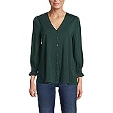 Lands' End Women's 3/4 Sleeve Lightweight Jersey Button Front Top