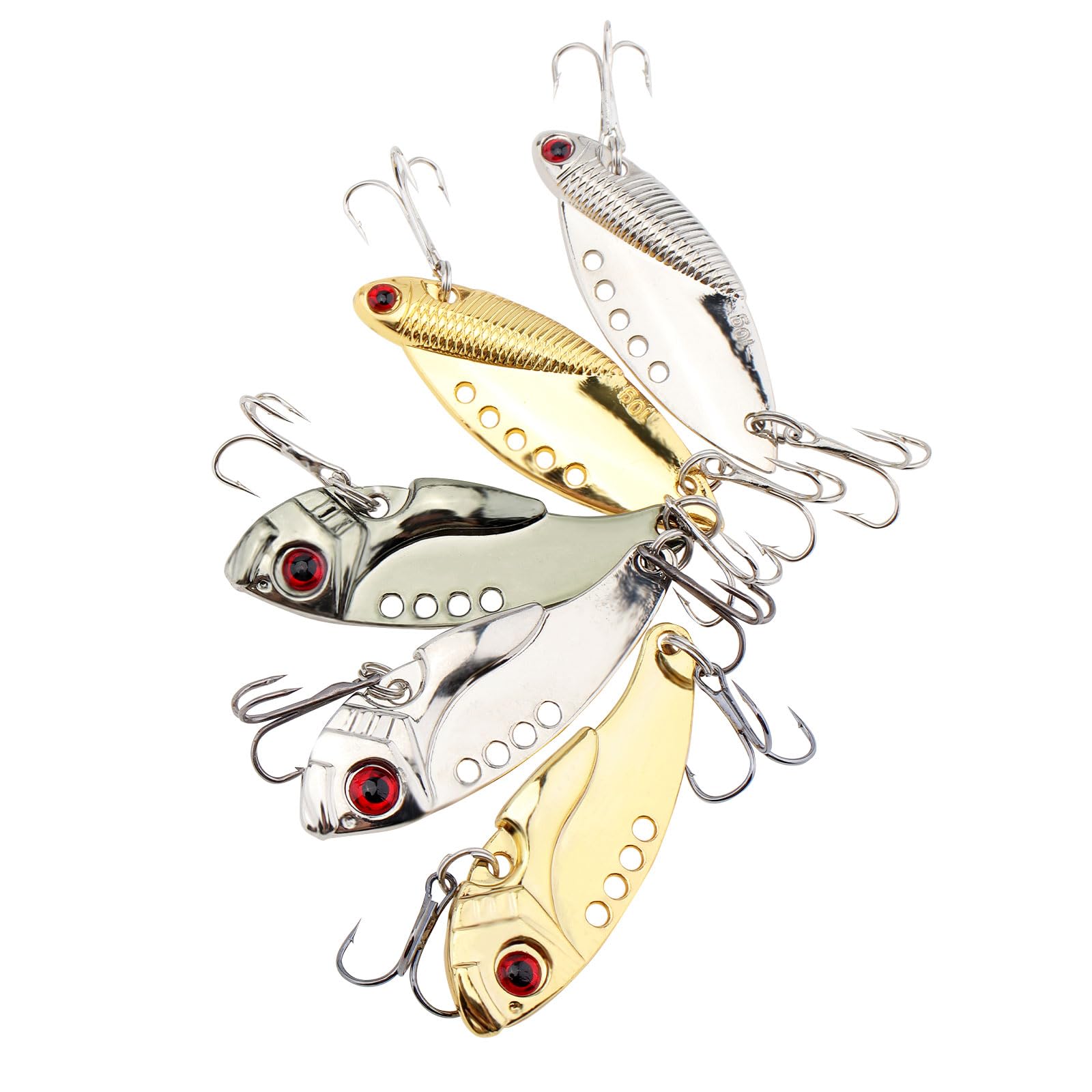 OriGlam 5pcs Metal VIB Hard Bass Crankbait Fishing Lure with Spinner Blade for Bass Fishing