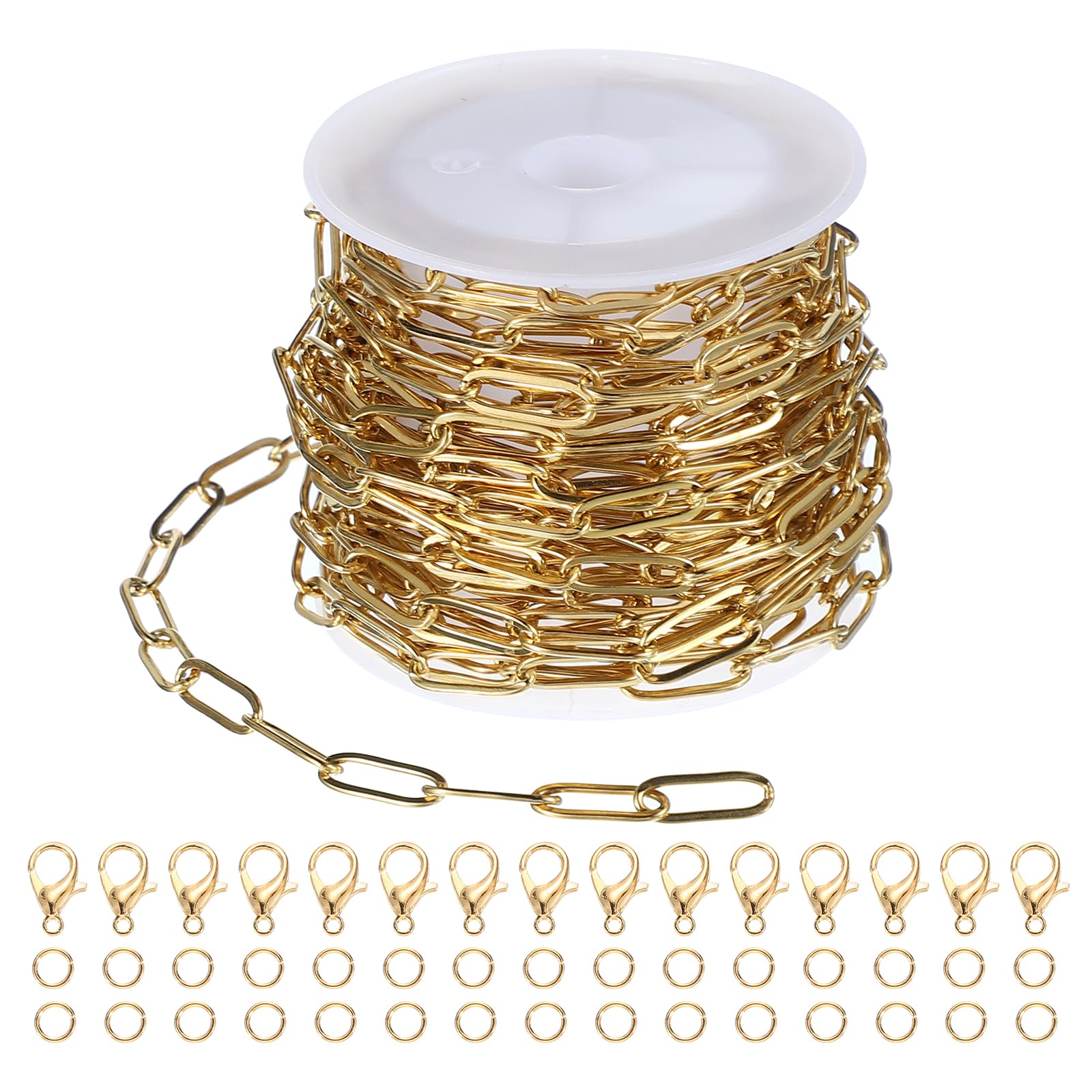 PATIKIL Stainless Steel Jewelry Chain, 16Ft 4mm Oval Link Cable Chains for Necklace Earring Bracelet Findings Jewelry Making Trucker Hat Chains, Gold