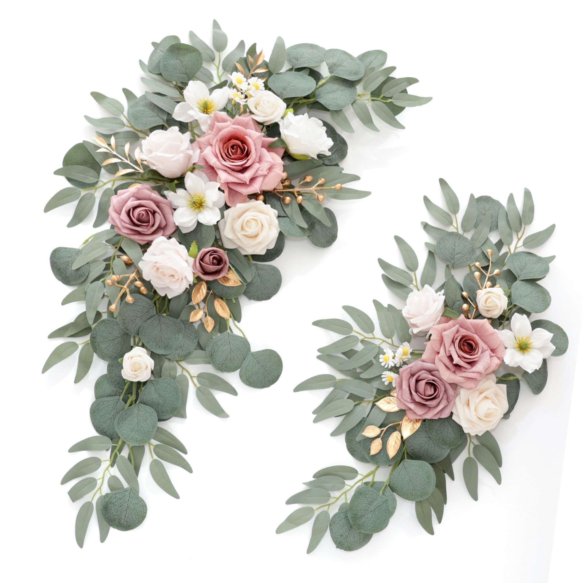 Photo 1 of Muhanjia Wedding Sign Faux Flower Swag (Pack of 2) for Ceremony Party Reception Entrance Floral Decor Wall Easel Stand for Wedding Poster Welcome Sign (Champagne&Dusty Rose)