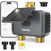 Insoma Solar WiFi Water Timer 2 Zone, Solar&amp;Type-C Rechargeable Smart Sprinkler Timer w/Adjustable 120&deg; Solar Panel, APP&amp;Voice Control Automatic Irrigation for Garden Hose Lawn, No Gateway Required