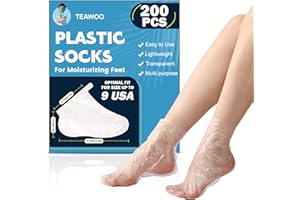 TEAWOO 200PCS Plastic Foot Covers for Feet, Leak-Proof Plastic Foot Masks for Moisturizing Feet, Pedicure & Foot Care, 200 Stickers for Snug Closure Included (Fits up to USA 9)