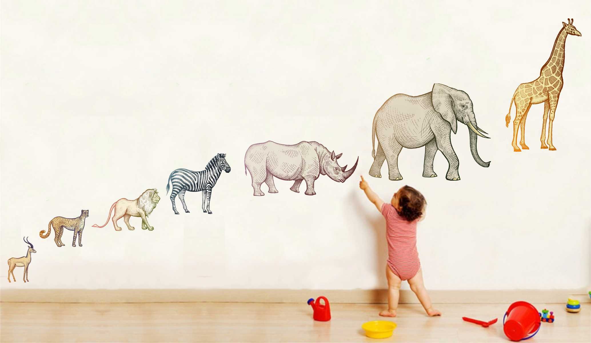 Rawpockets 'Jungle Wild Animals Family' Wall Sticker (PVC Vinyl, 1 cm x 55 cm x 210 cm)