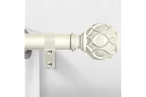 HTZON White Curtain Rods for Windows:Farmhouse Boho Decorative Curtain Rod for Bedroom Living Room,Heavy Duty Adjustable Rustic Drapery Rods with Vintage Coastal Texture Finials,Antique White 36-88"