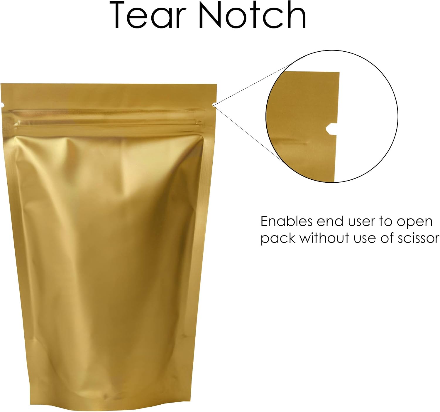 RIGHTPAK Stand Up Pouch Gold Matt 50 Pieces 8cm x 13cm Resealable Ziplock with Tear Notch for Food Storage Heat Sealable - Image 4