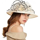 RZTA Women's Kentucky Derby Church Dress Hat Wide Brim Leaf Flower Bridal Shower Hat