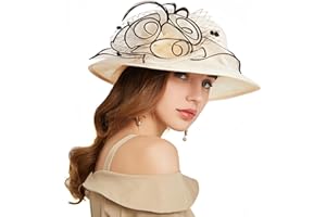 RZTA Women's Kentucky Derby Church Dress Hat Wide Brim Leaf Flower Bridal Shower Hat