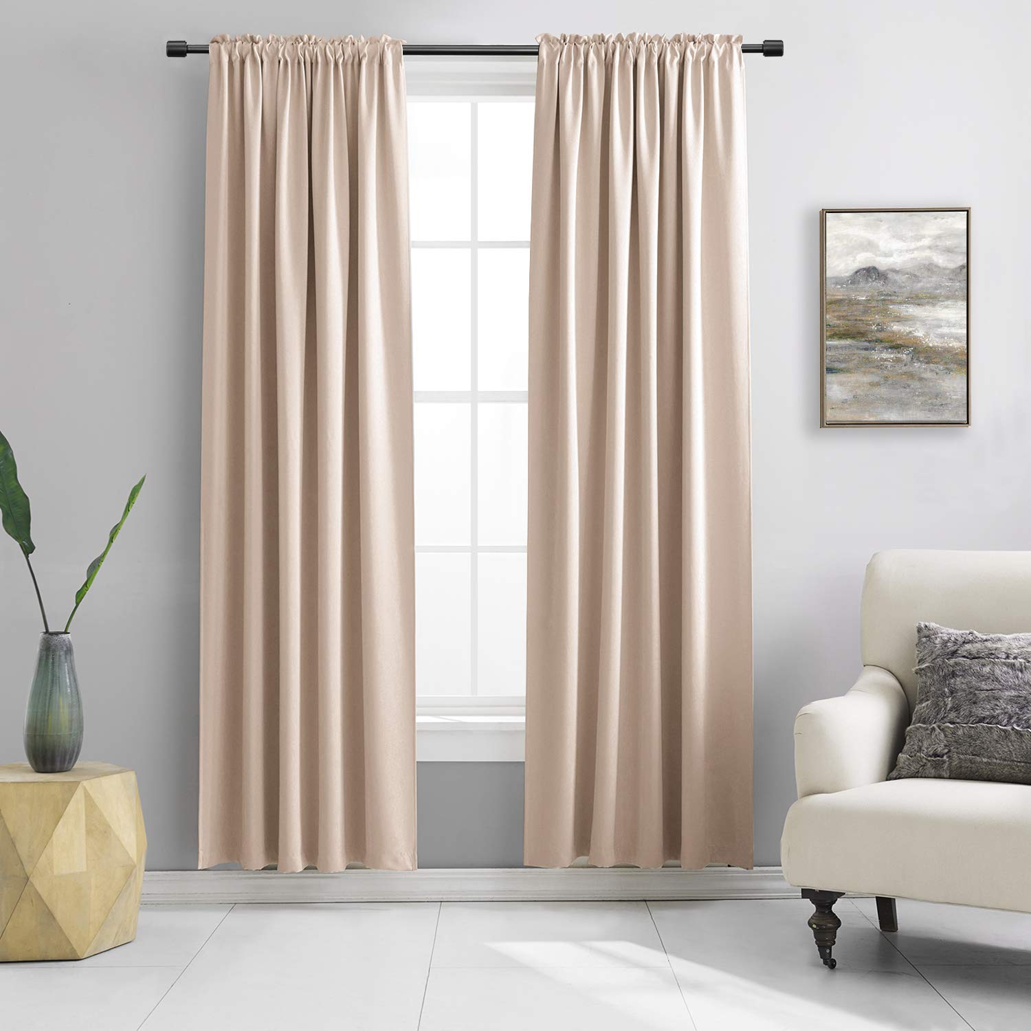 Room Darkening Curtain Panels - Boy's Room Drapes with Rod Pocket,Energy Smart Thermal Insulated Window Treatment Curtains(Warm Taupe,52 W x 90 inches L,2 Panels)