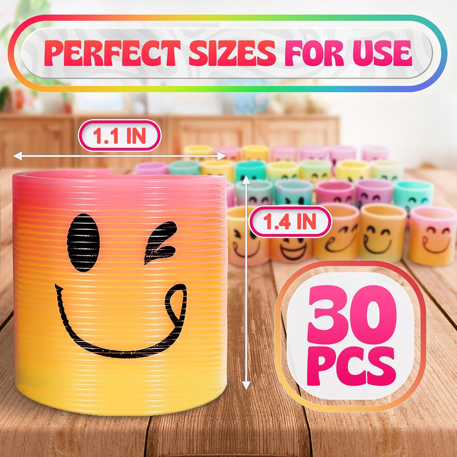 30 Pcs Flexible Mini Springs with Cheerful Faces - Rainbow Gradient Spring Toy Set for Sensory Stimulation, Finger-Size Birthday Party Goodie Bags Stuffers - Spring Toys for Halloween Party Supplies