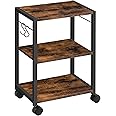 MAHANCRIS Printer Stand, 3-Tier Under Desk Printer Cart with Storage Shelf, Heavy Duty Printer Table with Wheels for Home and Office, Printer Shelf with 2 Hooks, Small Spaces, Rustic Brown PTHR4001Z