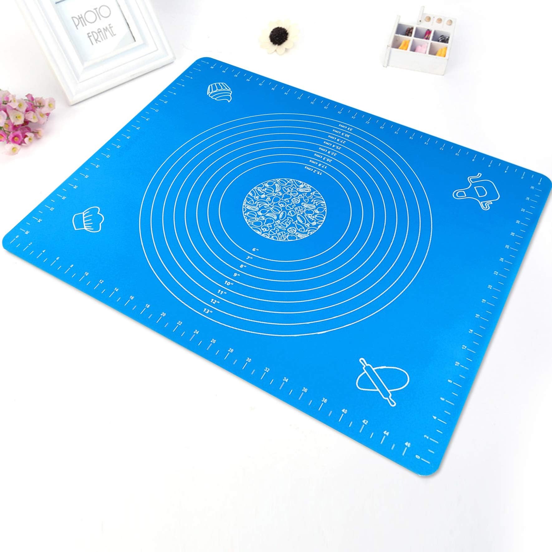 Large Silicone Baking Mat for Pastry Rolling with Measurements Pastry Rolling Mat, Food Grade Reusable Nonstick Silicone Baking pad (blue) for Housewife Cooking Enthusiasts by GXONE