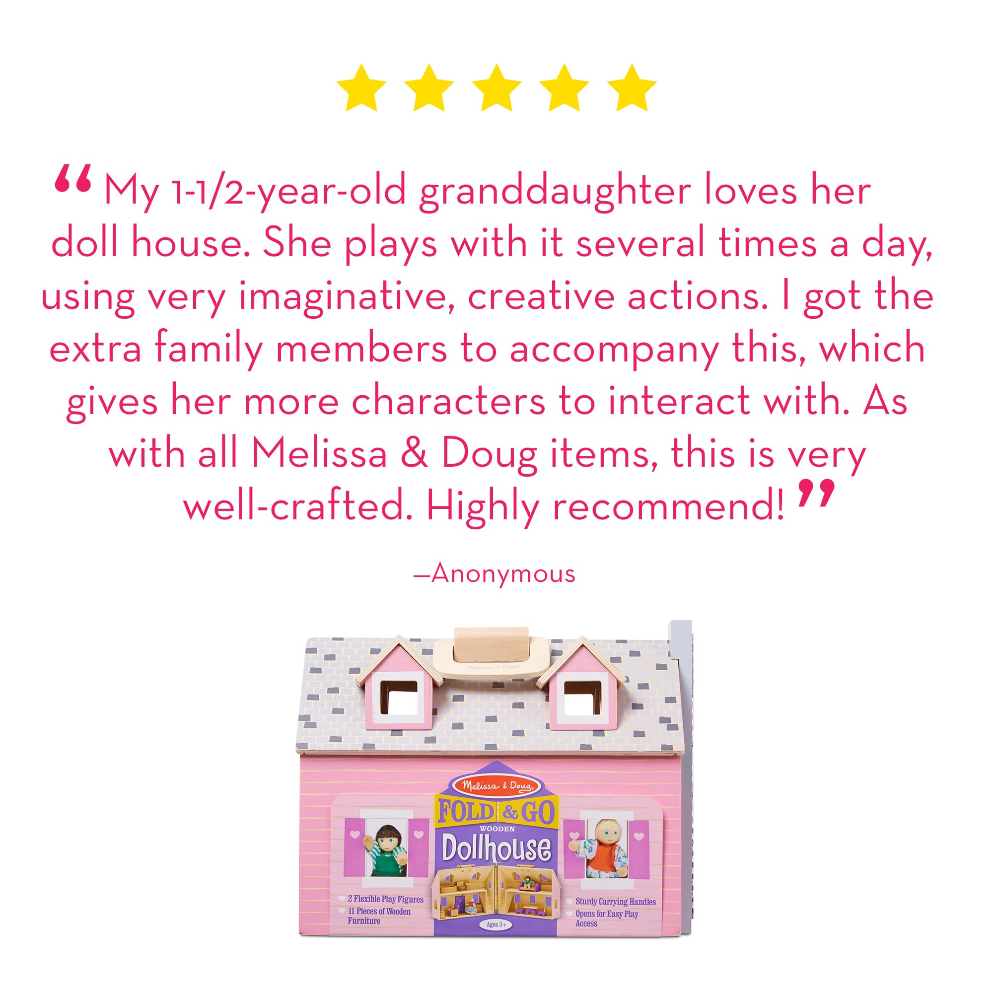 Melissa & Doug Fold and Go Wooden Dollhouse with 2 Dolls and Wooden Furniture,Multi,One Size