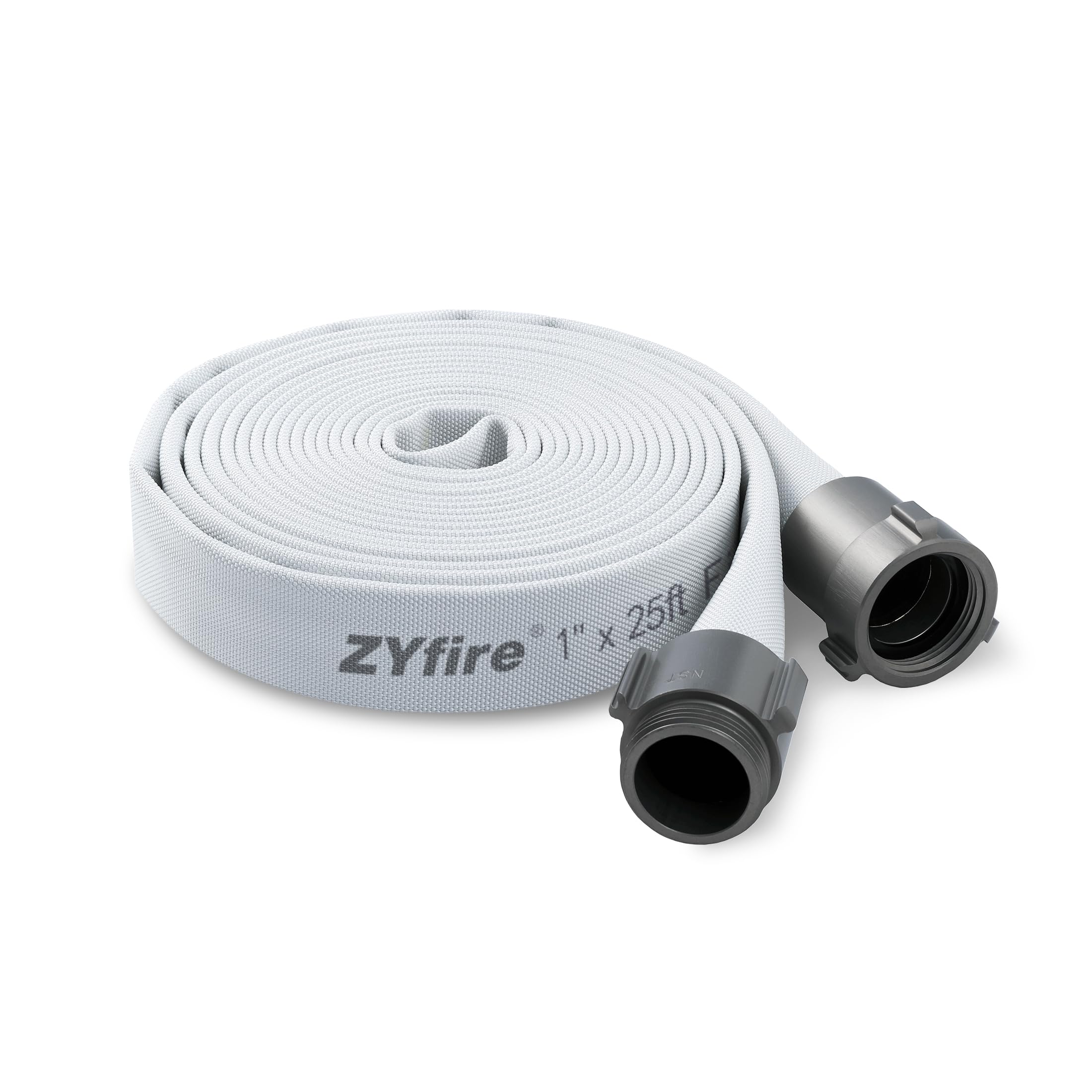 Photo 1 of ZYfire Fire Hose - 1" ID x 25 FT Single Jacket EPDM Firefighter Hose with M × F NST/NH Aluminum Couplings 750 PSI Burst Pressure Lightweight for Use in Firefighting