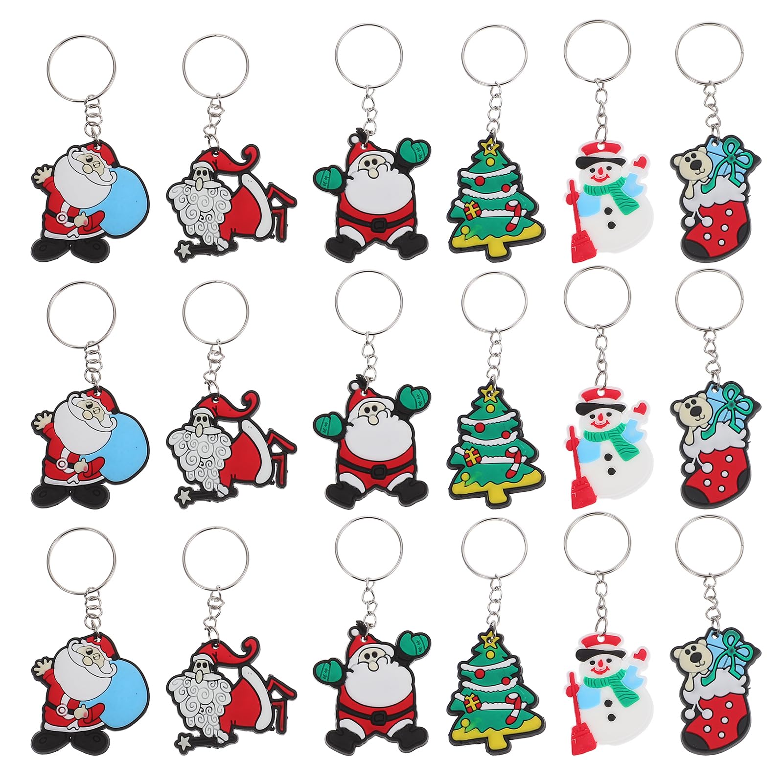 24pcs Christmas Keychains Keyrings with Santa Claus Snowman Christmas Tree Bag Purse Charms Party Favors Bag Fillers (Random Style)