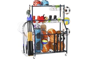 UOKRR Sports Equipment Organizer for Garage Ball Storage Racks Garage Kids Toys Storage Sport Gear Organizer Easy Movable with Wheels & Brake Indoor/Outdoor Heavy Duty Steel Sports Storage Cart