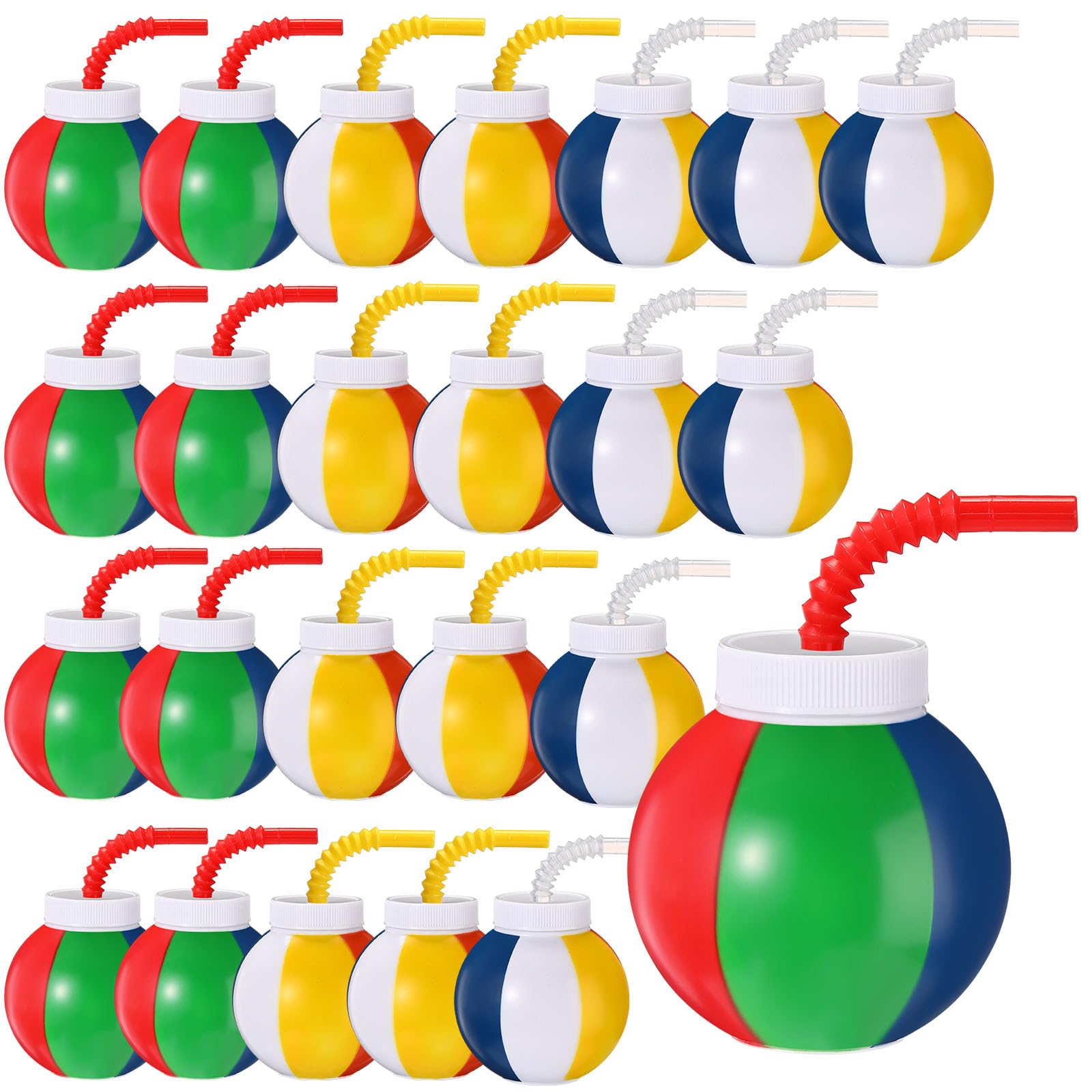 Photo 1 of Amyhill Beach Theme Party Supplies Beach Ball Favor Cups with Straws and Lids, 10 oz Plastic Swimming Pool Cups Bulk for Kids Birthday Summer Party(24 Set)