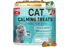 Cat Calming Treats, 140 Soft Chews to Relieve Anxiety, Stress & Prevent Bites, Perfect for Travel & Veterinary Visits, Soothi