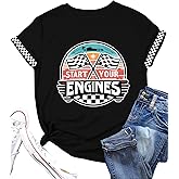 Racing Shirt Women Vintage Checkered Flag Racing Shirts Start Your Engines Tshirt Raceday Casual Short Sleeve Tops
