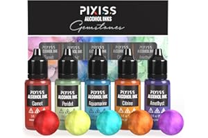Pixiss Gemstone Alcohol Ink Set - 5 Shades of Highly Saturated Alcohol Ink for Epoxy Resin Supplies, Yupo Paper, Tumblers, Coasters - Resin Colorant for Epoxy Resin and Resin Art Supplies
