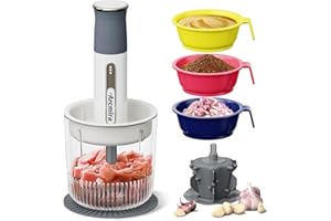 Arcmira Cordless Food Processor with 4 Bowls & 2 Blades, 3-in-1 Multifunction Electric Chopper/Meat Grinder/Vegetable Chopper/Garlic Peeler, Ideal for Chopping Meat, Veggie, Garlic & Baby Food (White)