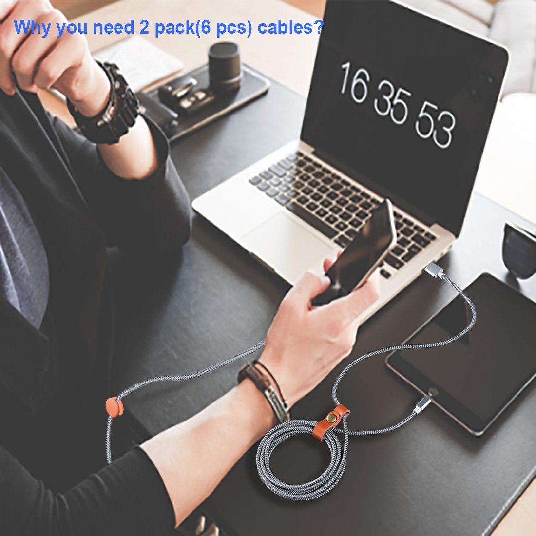 Lightning Cable, iPhone Ladegerät (2 Stück) Nylon Geflochtenes Synchron- & Schnellladekabel (6 FT) mit Kabelklemmen für iPhone X, 8 Plus, 8, 7 Plus, 7, 6, 6s Plus, 5, 5c, 5s