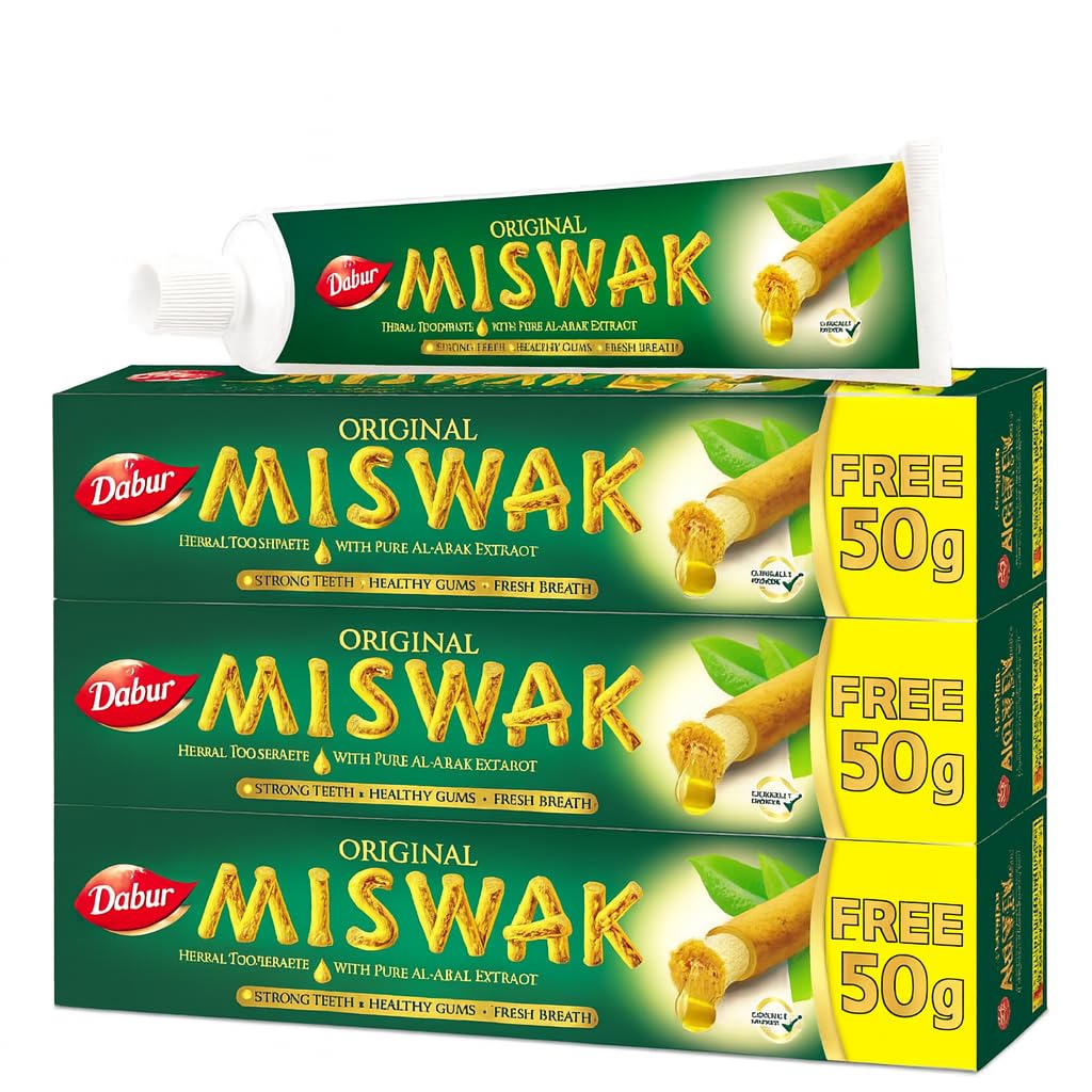 Dabur Miswak Herbal Toothpaste 120g + 50g Free (Pack of 6) - Natural Gum Care with Pure Miswak Extract l Helps Fight Bad Breath