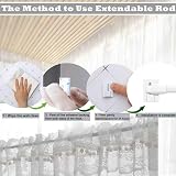 Venvemong 2Pcs Extendable Net Curtain Rods 50-80cm White with 6 Sticky Hooks view 5