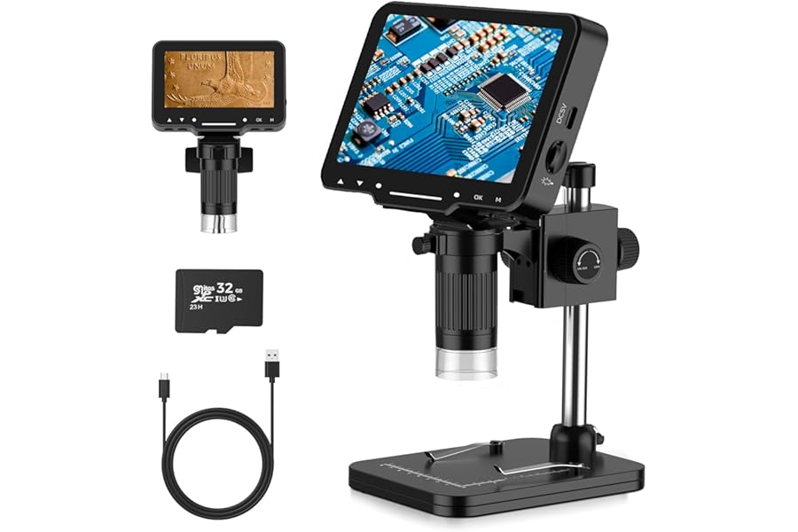 LCD Digital Microscope,4.3 Inch 1080P 10 Megapixels,10MP Camera Video Recorder with HD Screen,1-1000X Magnification Zoom Wireless USB Stereo Microscope Camera,