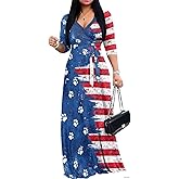 Srengjodk Plus Size Maxi Dress for Women with Pockets Sexy V-Neck Maxi Party Dress S-5XL