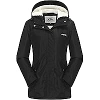 svacuam Women's Waterproof Windproof Snow Ski Hooded Jacket Winter Fleece Parka Rain Coats for Hiking