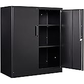 Yizosh Metal Garage Storage Cabinet with 2 Doors and 2 Adjustable Shelves - 35.4" Steel Lockable File Cabinet,Locking Counter