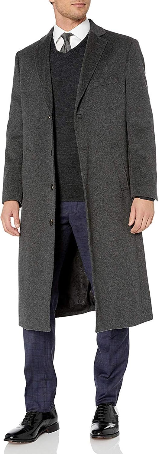 Adam Baker Men's Overcoat Single Breasted Luxury Wool/Cashmere Full