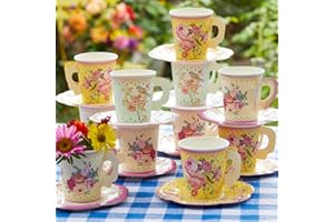 Talking Tables 24 x Vintage Paper Floral Disposable Tea Cups & Saucer Set, Afternoon Tea Party Table Decorations For Mother’s Day, Birthday, Baby Shower, Wedding - 6inches