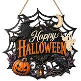 Halloween Door Decorations, Wooden Ghost Witch Pumpkin Hanging Sign, Happy Halloween Wreaths for Front Door Wall Plaque for Party Outdoor Indoor Supply