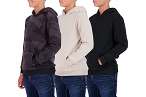 Real Essentials 3 Pack: Youth Fleece Long Sleeve Soft Pullover Hoodie Sweatshirt - Boys & Girls