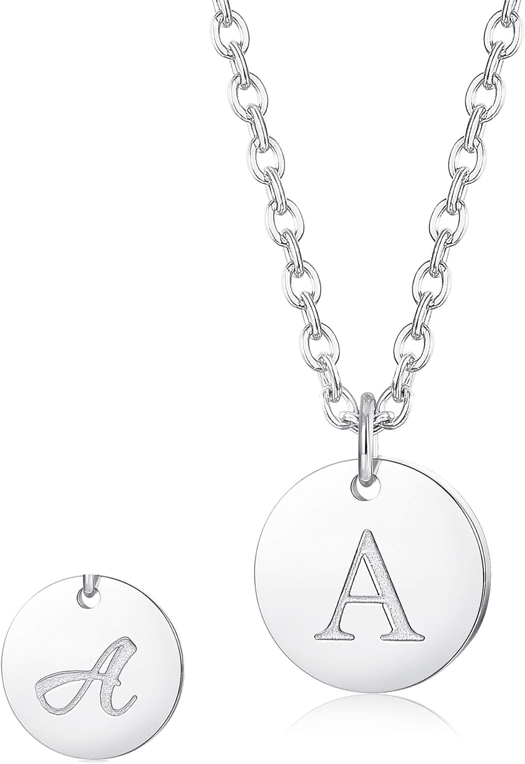 Amazon Com Loyallook Initial Necklace 925 Sterling Silver Letter Necklace Disc Double Sided Engraved Necklace Adjustable Alphabet Pendant Necklace For Women A Clothing
