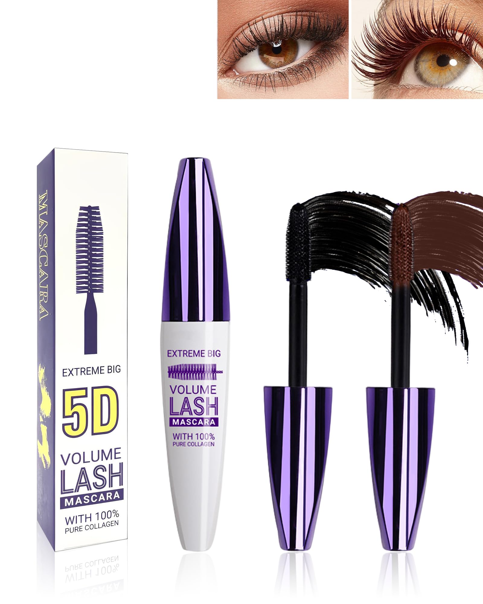Black Brown Mascara for Eyelashes-2PCS Waterproof 5D Thick Fiber Lash Mascara,Volume and Length Smudge-proof Tubing Colored Mascara,Long Wear Lengthening Curling Color Mascara Liquid Lash Extensions