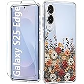 TXXO for Samsung Galaxy S25 Edge Case Clear,Galaxy S25 Edge Case Floral with Screen Protector [Camera Protection] Slim Shockproof Cover for Samsung S 25 Edge Phone Cases for Women, Flower Design