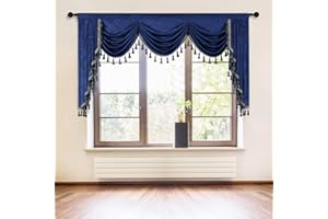 ELKCA Thick Chenille Royal Blue Window Curtains Valance for Living Room Swag Waterfall Valance for Bedroom (W79inch, 1 Panel)